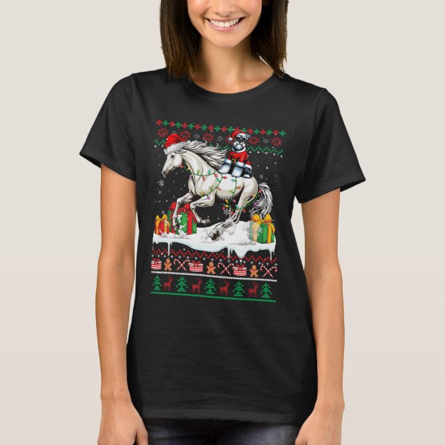 Santa Schnauzer Riding Horse Christmas Sweater Lov (Front)