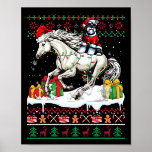 Santa Schnauzer Riding Horse Christmas Sweater Lov Poster