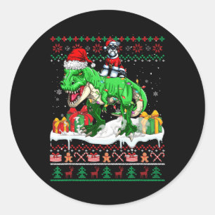 Santa Schnauzer Riding T-rex Christmas Sweater Lov Classic Round Sticker