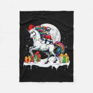 Santa Schnauzer Riding Unicorn Christmas Owner Kid Fleece Blanket