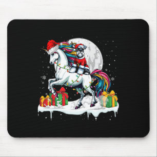 Santa Schnauzer Riding Unicorn Christmas Owner Kid Mouse Mat