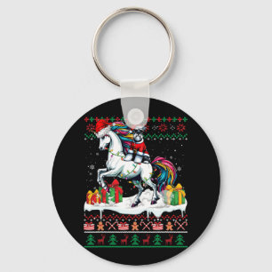 Santa Schnauzer Riding Unicorn Christmas Sweater L Key Ring