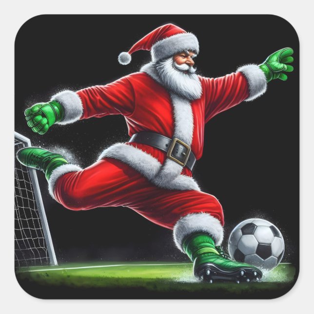 Santa Scores on Christmas Eve Soccer! Square Sticker (Front)