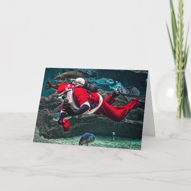 Santa Scuba Diving Aquarium Fish Customisable Holiday Card (Front)