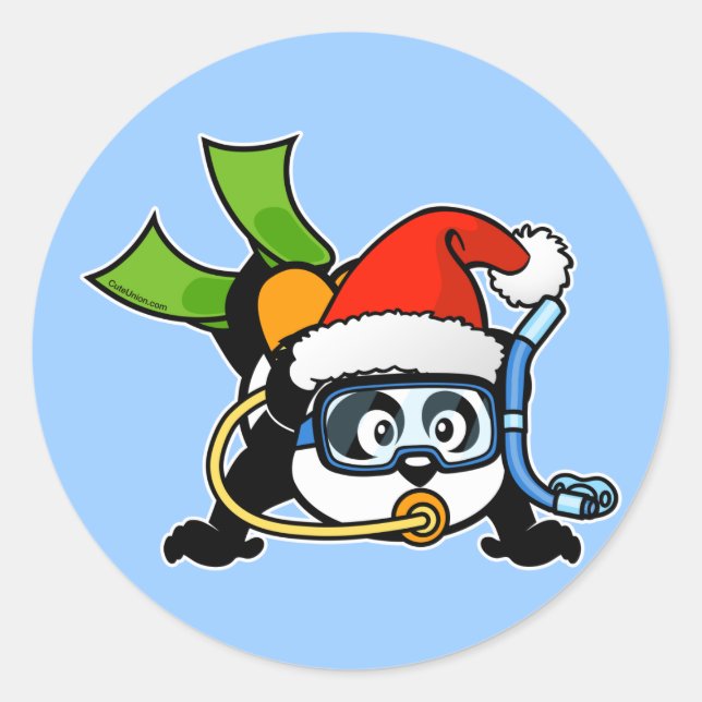 Santa Scuba Panda Classic Round Sticker (Front)