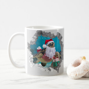 Santa Sea Turtle With Christmas Hat Broken Wall Coffee Mug