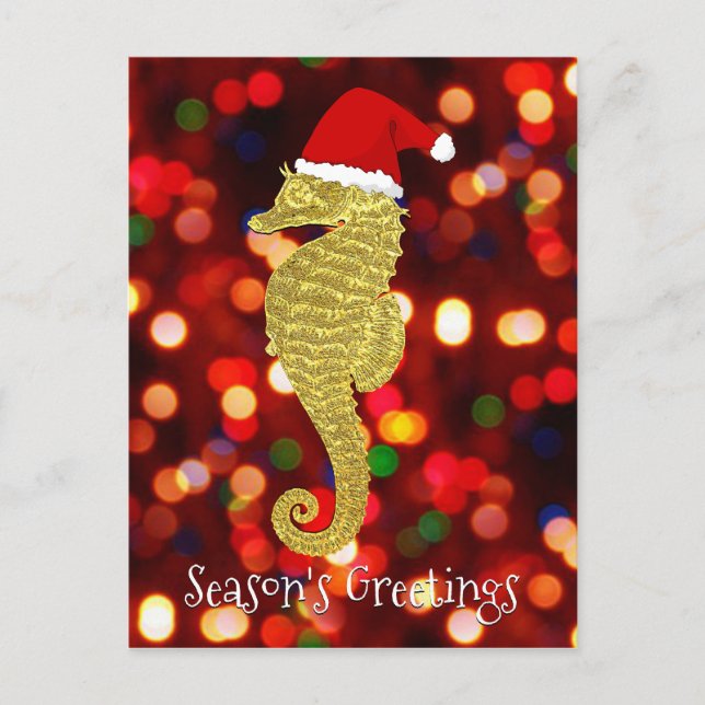 Santa Seahorse Personalise Holiday Postcard (Front)