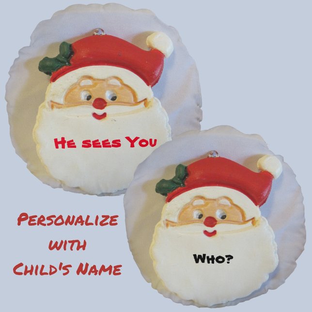 Santa Sees You Christmas Customisable Round Cushion (Creator Uploaded)