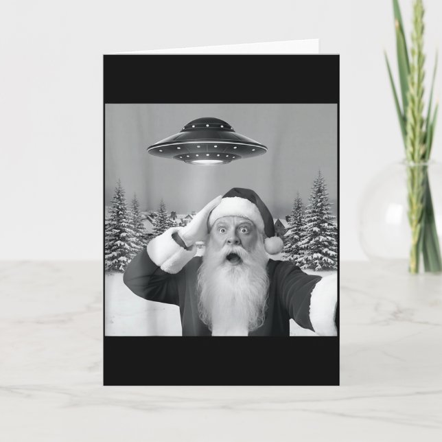 Santa Selfie With Reindeer Ufo Funny Xmas Men Wome Card (Front)