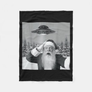Santa Selfie With Reindeer Ufo Funny Xmas Men Wome Fleece Blanket