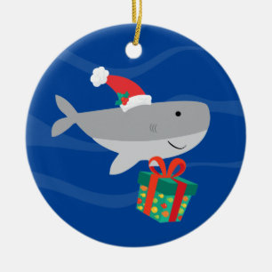 Santa Shark Ceramic Ornament