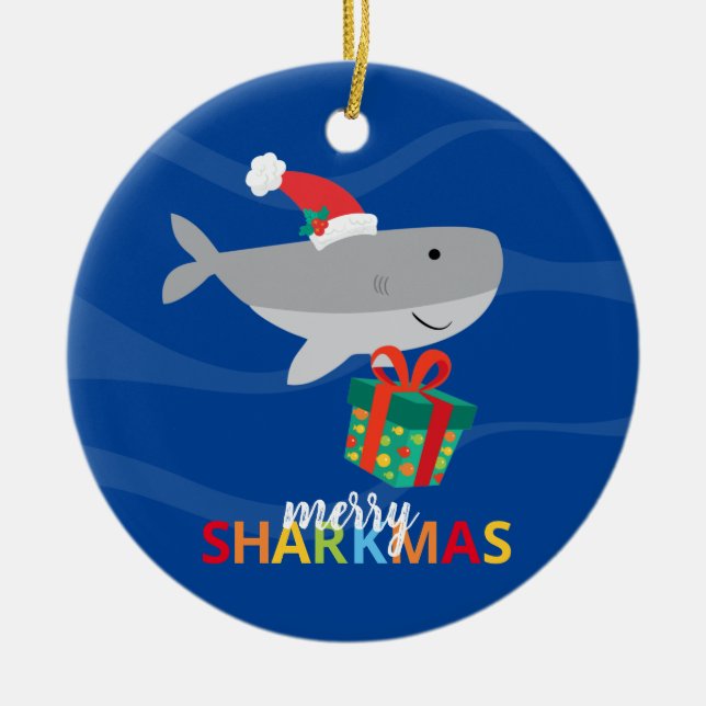Santa Shark Ceramic Tree Decoration (Front)