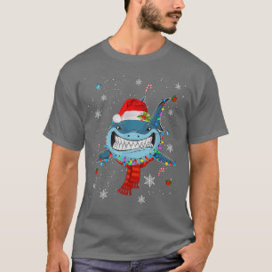 Santa Shark Christmas Lights Funny Boys Sharkmas X T-Shirt