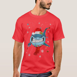 Santa Shark Christmas Lights Funny Boys Sharkmas X T-Shirt