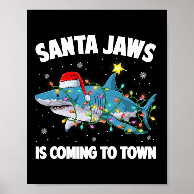 Santa Shark Christmas Lights Merry Sharkmas Xmas B Poster (Front)