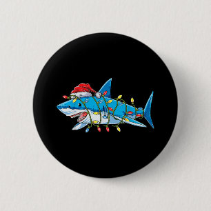 Santa Shark Christmas Lights Sharkmas Tree Xmas Bo 6 Cm Round Badge