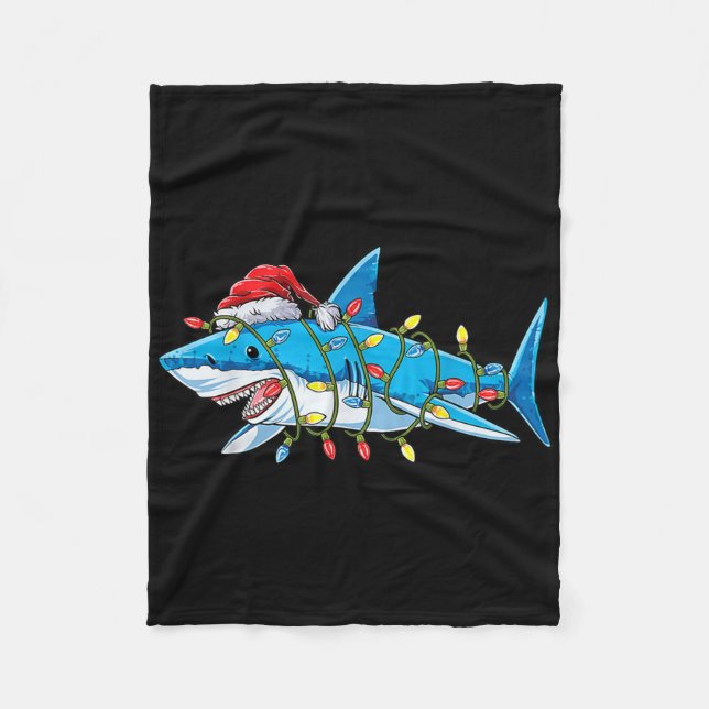 Santa Shark Christmas Lights Sharkmas Tree Xmas Bo Fleece Blanket (Front)