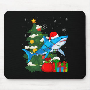 Santa Shark Christmas Lights Sharkmas Tree Xmas Bo Mouse Mat