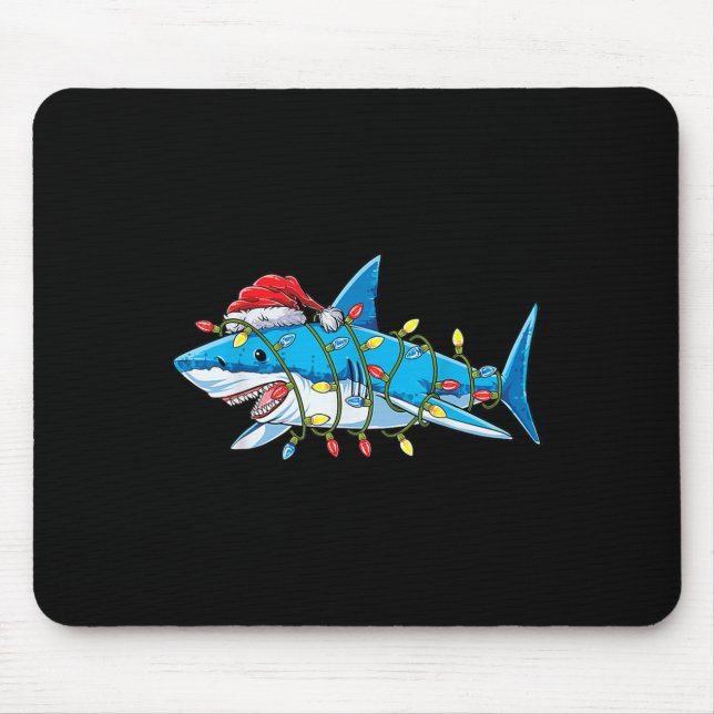 Santa Shark Christmas Lights Sharkmas Tree Xmas Bo Mouse Mat (Front)