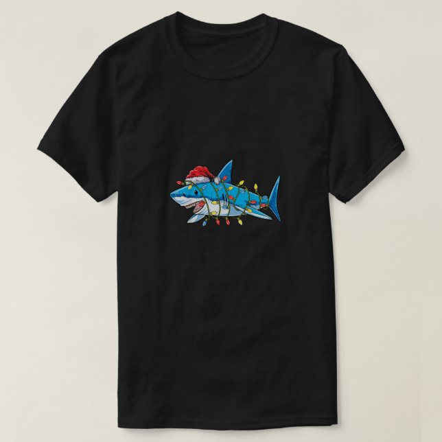 Santa Shark Christmas Lights Sharkmas Tree Xmas Bo T-Shirt (Design Front)