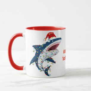 Santa Shark Christmas Lights Sharkmas Tree Xmas Mug