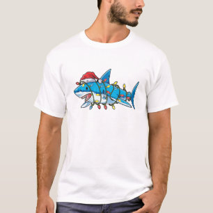Santa Shark Christmas Lights T shirt Men Sharkmas