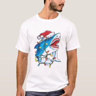 Santa Shark Christmas Lights T shirt Men Sharkmas