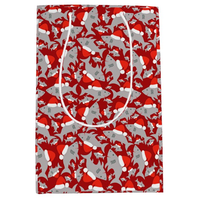 Santa Shark Christmas Red Background Medium Gift Bag (Front)