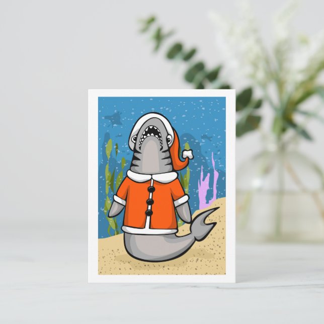 Santa Shark Holiday Postcard (Standing Front)