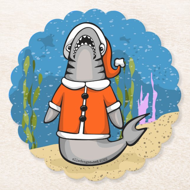 Santa Shark Paper Coaster (Front)