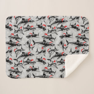 Santa Shark Pattern Sherpa Blanket