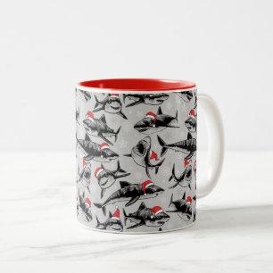 Santa Shark Pattern Two-Tone Coffee Mug
