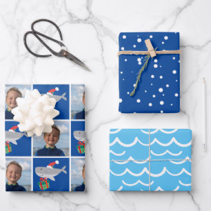 Santa Shark Photo Wrapping Paper Sheet