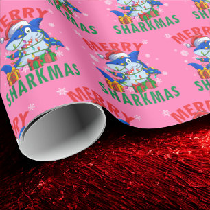 Santa Shark Pink Gift Wrap Merry Sharkmas Wrap