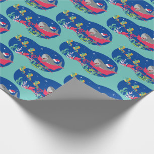 Santa Shark Riding Sled Wrapping Paper