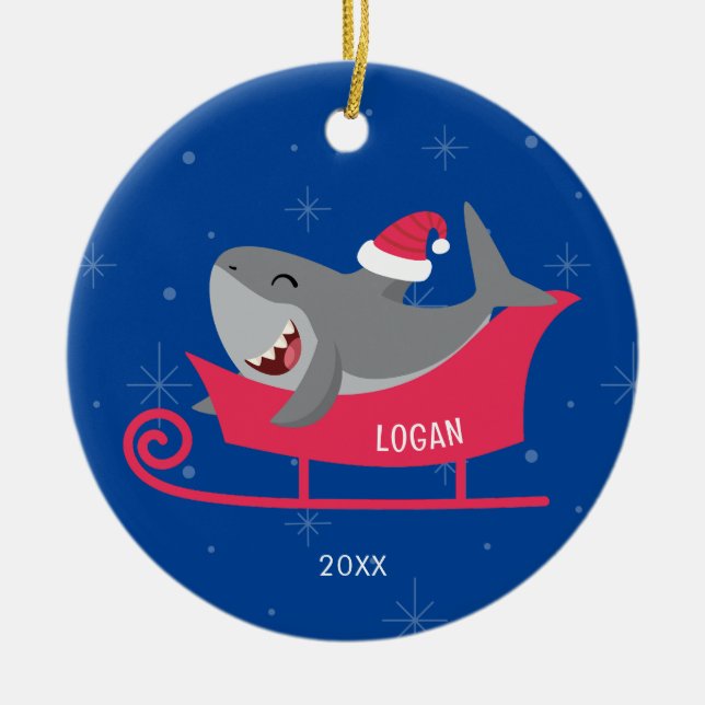 Santa Shark Sled Ornament (Front)