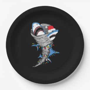 Santa Shark Tornado Merry Christmas Paper Plate