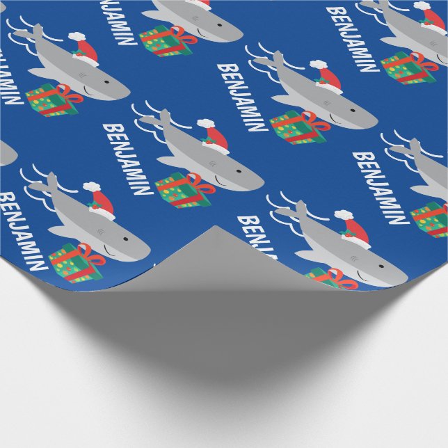 Santa Shark With Name Wrapping Paper (Corner)