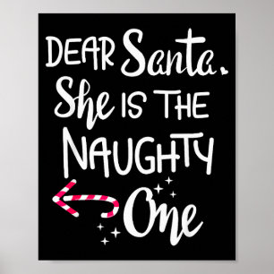 Santa She Is The Naughty One Couples Christmas Cut Poster