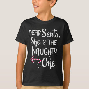 Santa She Is The Naughty One Couples Christmas Cut T-Shirt