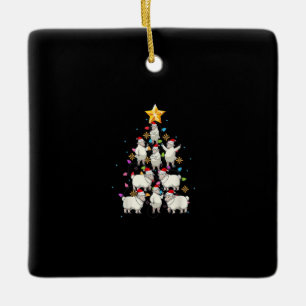 Santa Sheep Christmas Tree Lights Funny Sheep Gift Ceramic Ornament