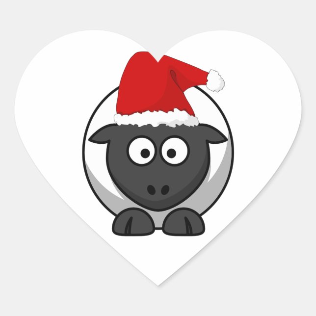 Santa Sheep  Heart Sticker (Front)
