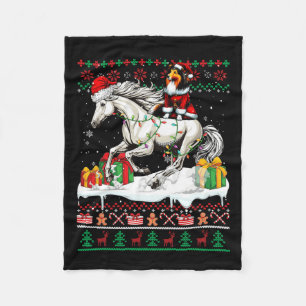 Santa Sheltie Riding Horse Christmas Sweater Lover Fleece Blanket