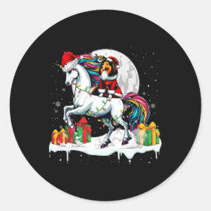 Santa Sheltie Riding Unicorn Christmas Owner Kids Classic Round Sticker