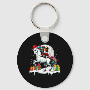 Santa Sheltie Riding Unicorn Christmas Owner Kids Key Ring