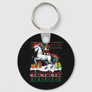 Santa Sheltie Riding Unicorn Christmas Sweater Lov Key Ring