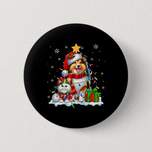 Santa Sheltie With Elf Cat Christmas Lights Owner 6 Cm Round Badge