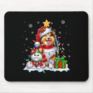 Santa Sheltie With Elf Cat Christmas Lights Owner Mouse Mat