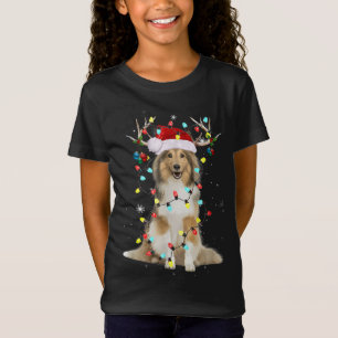 Santa Shetland Sheepdog Reindeer Light Christmas T-Shirt