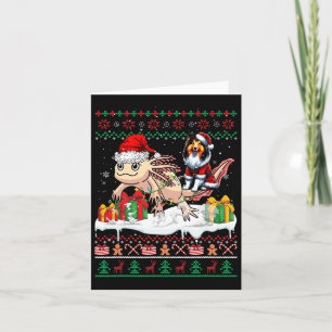 Santa Shetland Sheepdog Riding Axolotl Christmas S Card